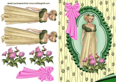 Elegant Lady in Green/pink Frame with Bow