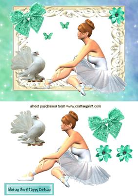 Pretty Ballerina in Ornate Frame with Dove