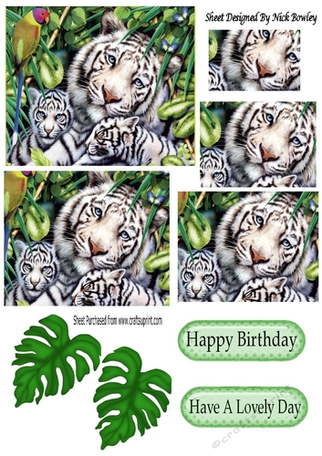White Tiger with her young cubs with leaves, pyramids