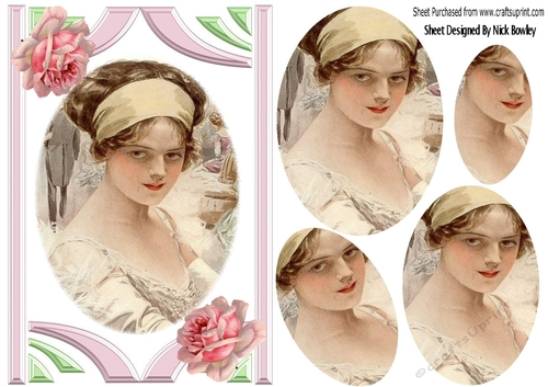 Pretty vintage lady oval pyramids with pink roses
