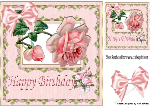 Pretty Pink roses in ornate window frame 8x8