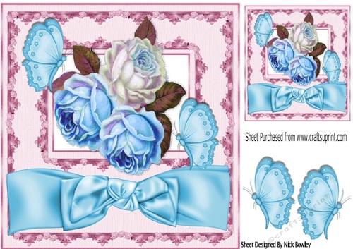 Pretty Tur and white roses in window frame with big bow 8x8