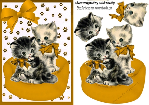 Cute vintage kittens in orange basket with bow