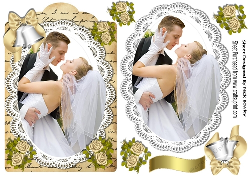 on our wedding day! on lace with gold bells and script