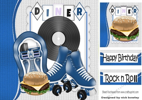 Lets Rock n Roll with blue juke box 8x8