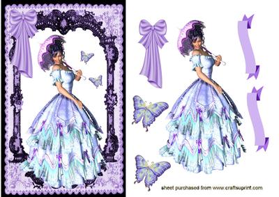 Elegant Lady in Lilac Gown in Lace Frame