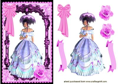 Elegant Lady in Pink Gown in Pink Lace Frame