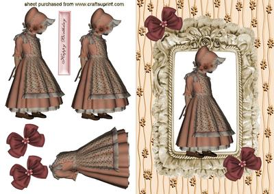 Cute Little Girl with Bonnet in Frilly Frame