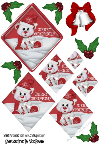 Christmas polar bear with holly, triangle pyramids