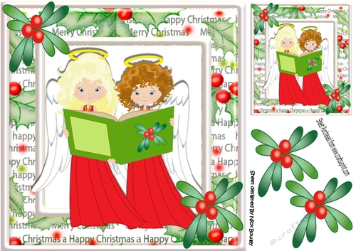 carol singing angels in holly frame 8x8