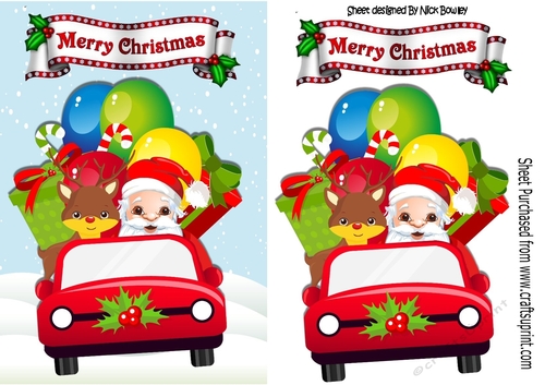 Santa with rudolph and presents in a car