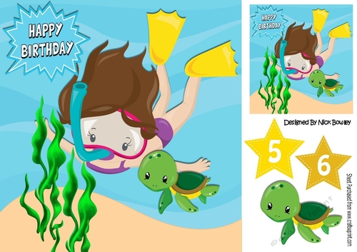 Diving with my little pet turtle in the sea 8x8 with topper