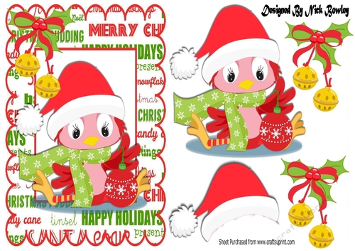 Cute little robin in santa hat with bells