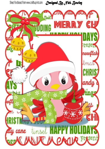 Cute little robin in santa hat with bells A4