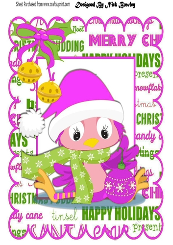 Cute little robin in  pink santa hat with bells A4