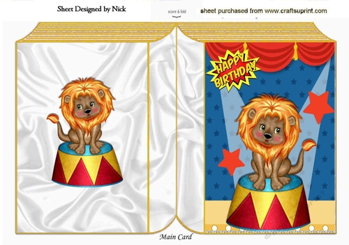Lovely Lion sitting on a stand in a circus folded book