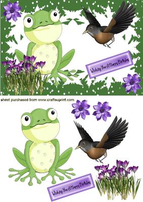 Cute Frog & Bird, Playing in the Purple Flowers