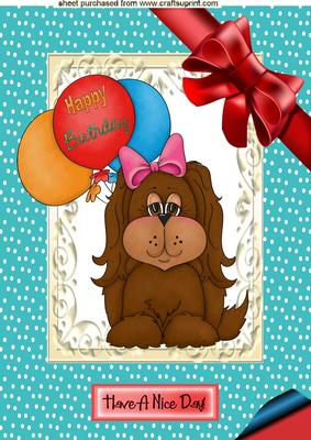 Cute Little Puppy with Balloons A4 Topper