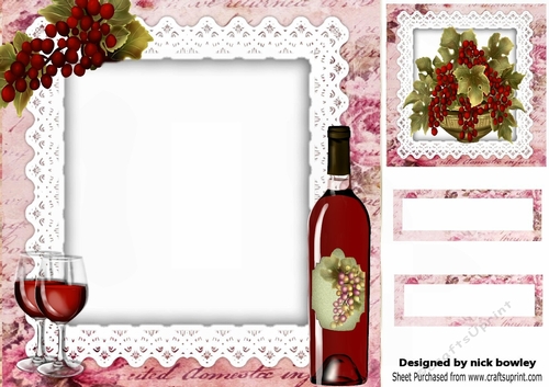 Pretty card front with topper 8x8 with grapes and red wine