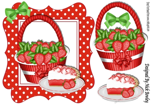 Basket of Strawberries, and piece of strawberry Cake