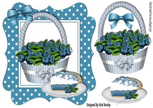Basket of Blueberries, and piece of Blueberry pie