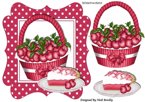 Basket of Red Cherries and a  piece of Cherry pie