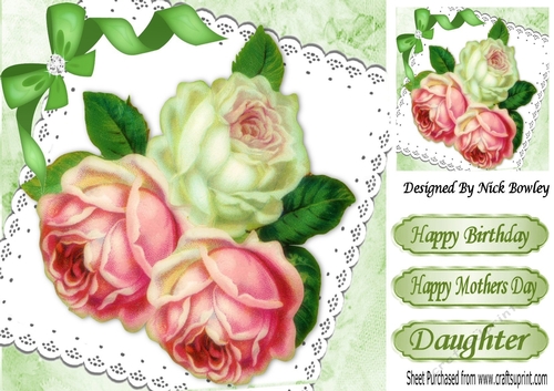Pinks and cream roses with diamante bow 8x8