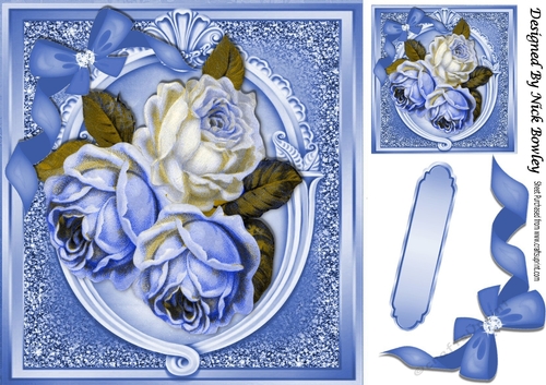 Shades of blue Roses, with bow 8x8