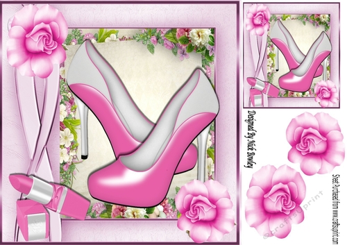 Pretty Pink shoes with pink roses 8x8