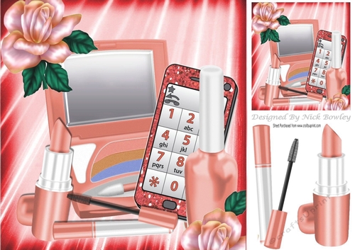 Peach makeup with  glitter mobile phone and rose 8x8