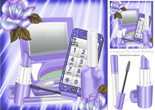purple makeup with  glitter mobile phone and rose 8x8