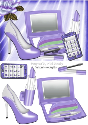 purple makeup with  glitter mobile phone and rose A5