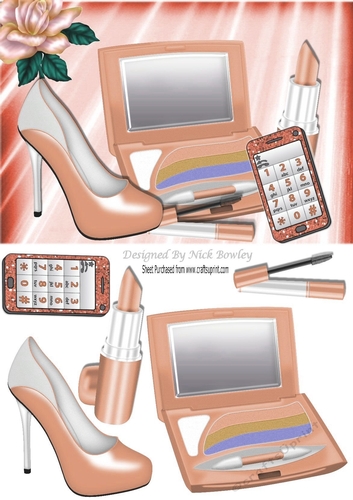peach makeup with  glitter mobile phone and rose A5