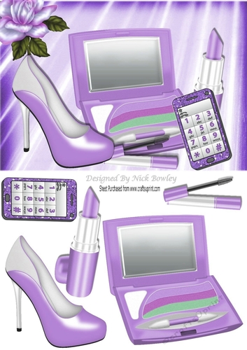 lilac makeup with  glitter mobile phone and rose A5