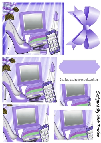 purple makeup with  glitter mobile phone and rose with bow  pyramids