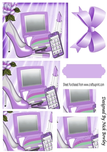 Lilac makeup with  glitter mobile phone and rose with bow  pyramids