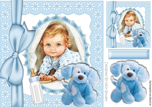 Gorgeous Baby Boy with cuddly puppy & big bow 8x8