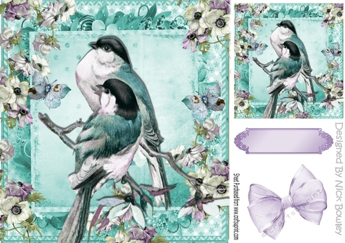 Pretty blue birds on a branch with flowers 8x8