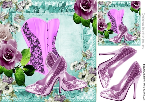 Pink sparkle shoes with basque and roses 8x8