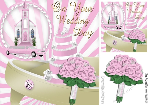 On your wedding day, pink wedding cake and rings 8x8