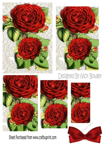 Pretty red roses on vintage lace pyramids