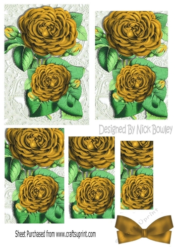 Pretty gold roses on old ecru  lace pyramid