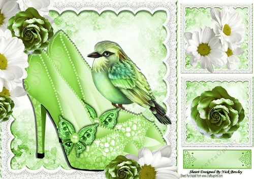 Pretty Green sparkle shoes with bird and butterfly 8x8