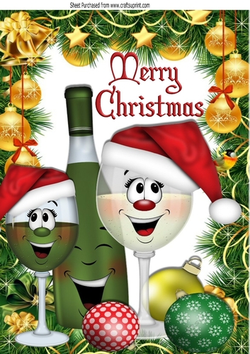Happy Christmas toony glasses of champagne with baubles  A4