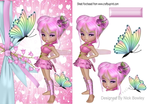 Pink faerie with butterflies A5