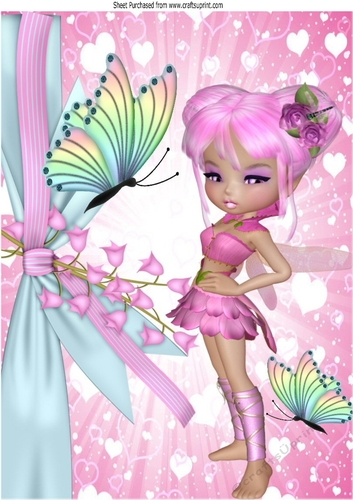 Pink faerie with butterflies A4