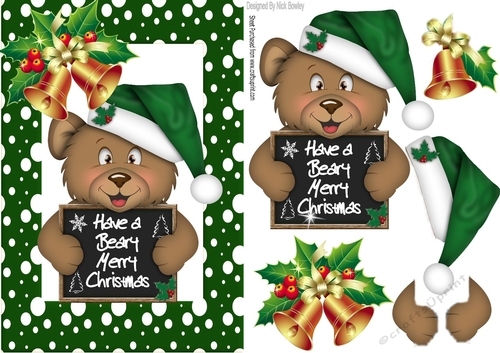 Have a Beary Merry Christmas! teddy with bell in green frame