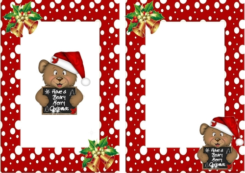Have a Beary Merry Christmas! teddy with bell red frame A5 Insert