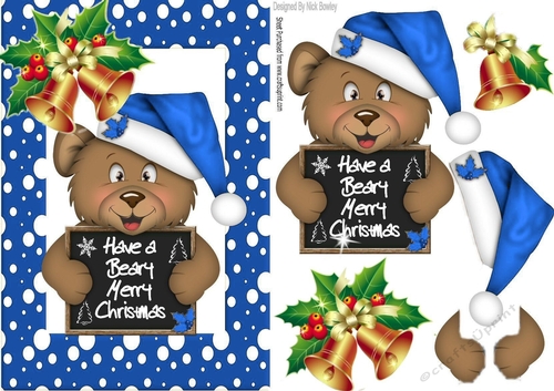Have a Beary Merry Christmas! teddy with bell in blue frame