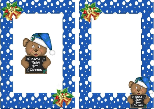 Have a Beary Merry Christmas! teddy with bell blue frame A5 Insert